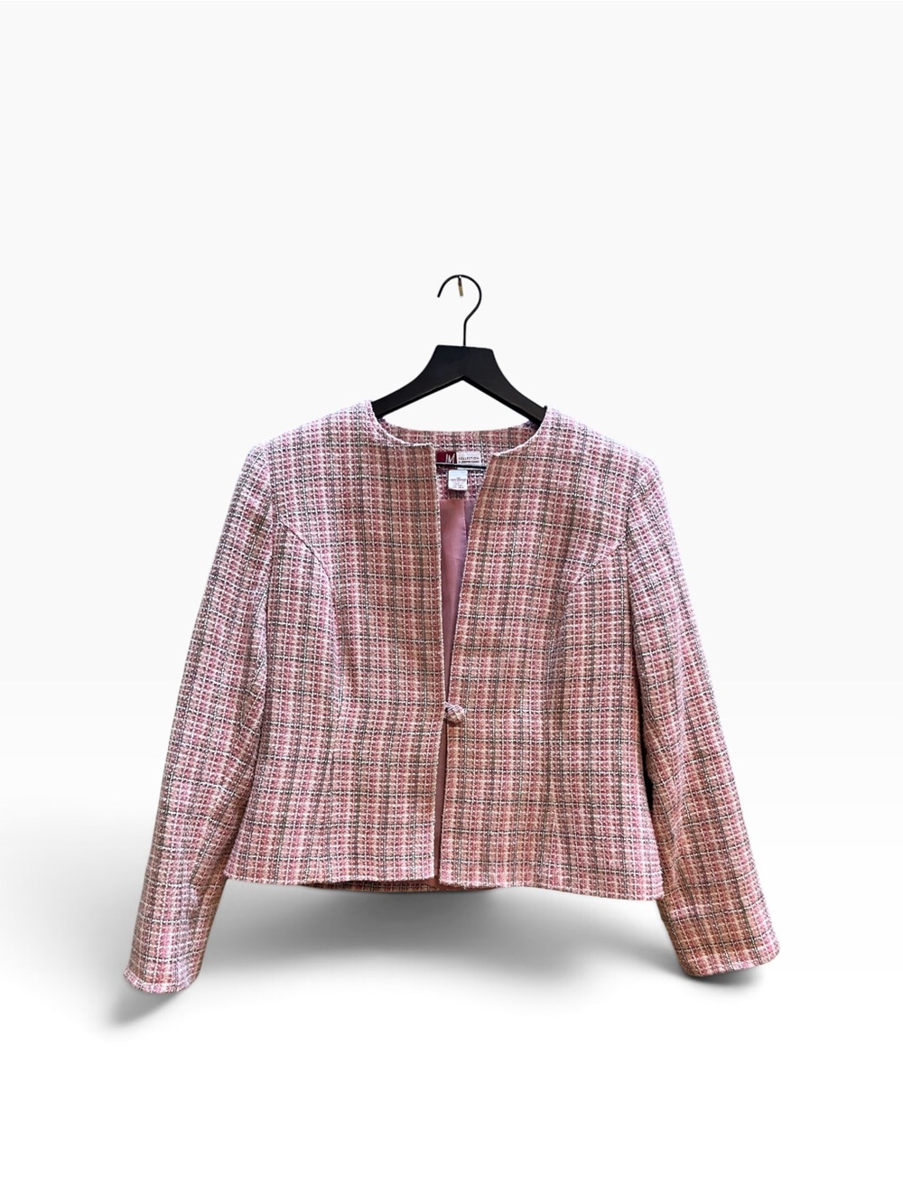 JM collection Pink Multicolor Tweed Collarless Jacket size 10